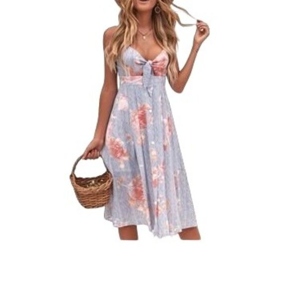 ECHO WISH- WOMENS ADJUSTABLE SPAGUETTI STRAP KNEE LENGHT FRONT OPEN SIZE MEDIUM - Picture 2 of 8